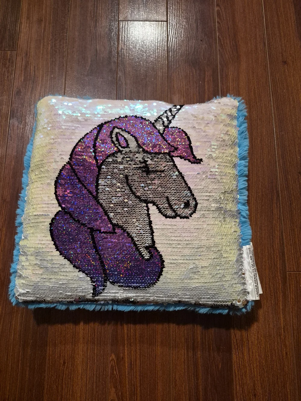 Sequin Unicorn Throw Pillow - Blue, Pink, Silver